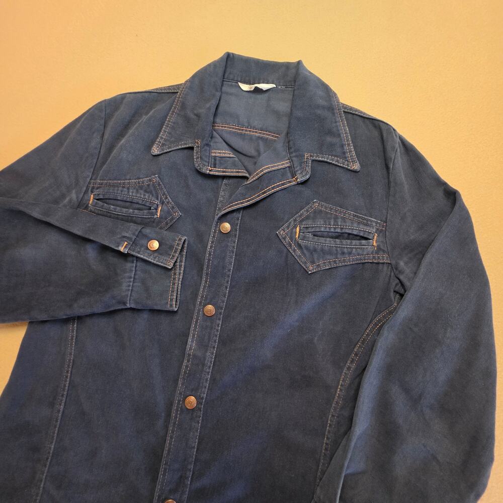 Montgomery Ward Vintage 1970s Gaslight Gamblers Blue Western Shirt Sz Medium